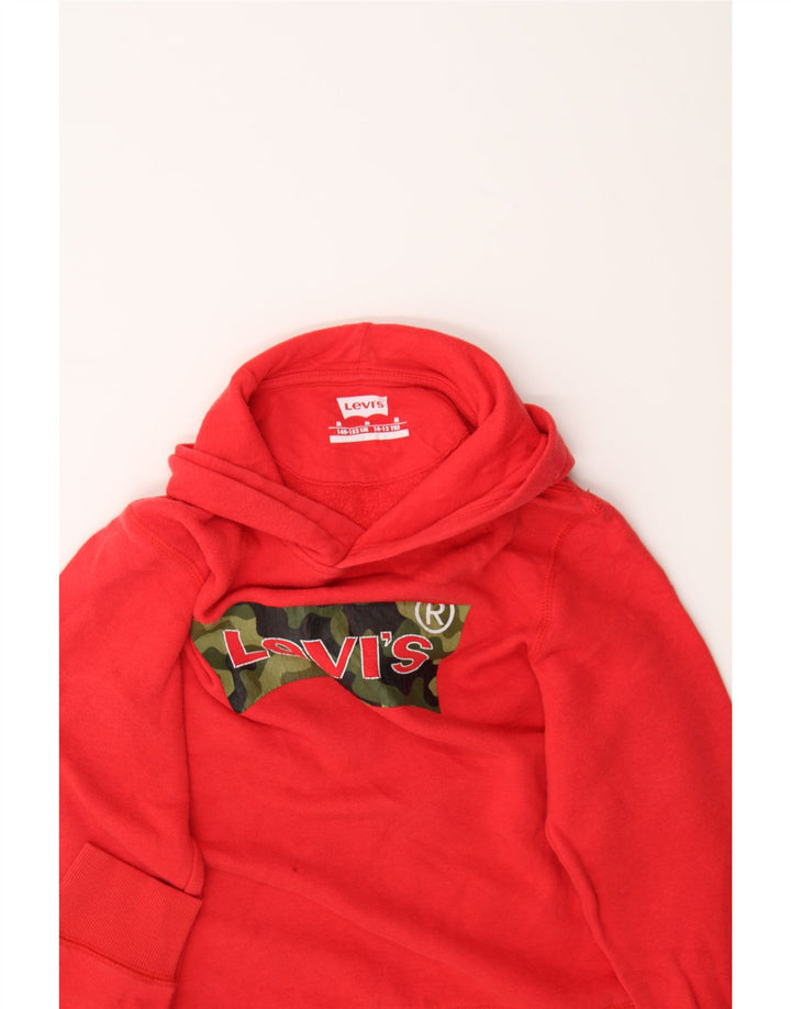 LEVI'S Boys Graphic Hoodie Jumper 10-11 Years Medium Red Cotton Vintage Levi's and Second-Hand Levi's from Messina Hembry 