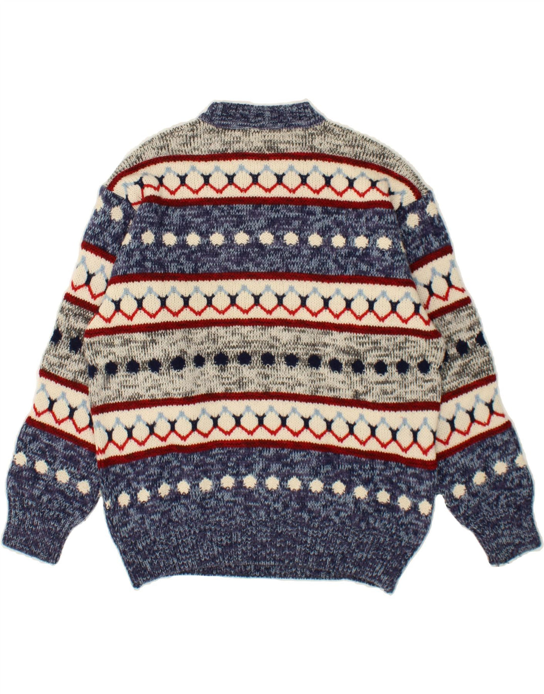 SEVRES Mens Crew Neck Jumper Sweater IT 50 Medium Blue Fair Isle Wool