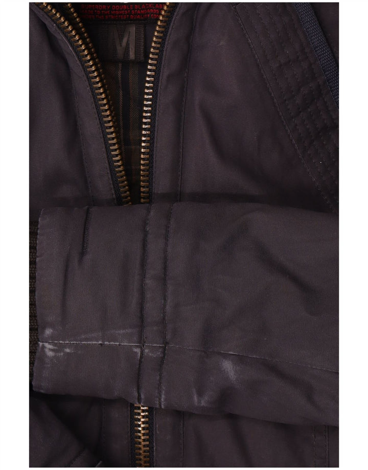 Superdry Womens Hooded Windbreaker Jacket UK 14 Medium Navy Blue Cotton
