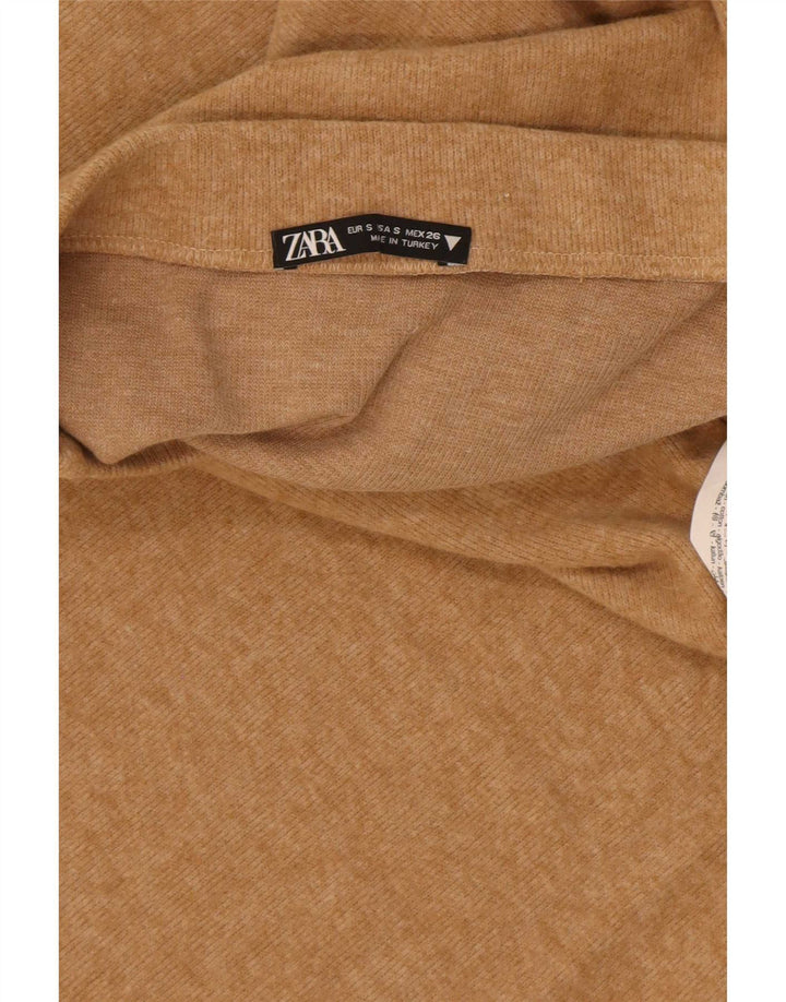 Zara Damen Strick-Midirock, Größe S, W26, Beige, Polyester