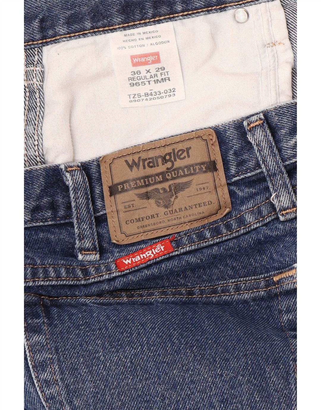 Wrangler Mens Regular Fit Straight Jeans W36 L29 Blue Cotton