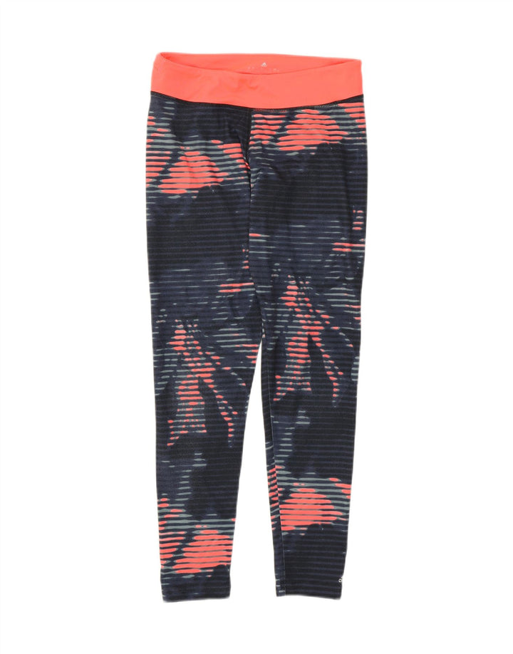Adidas Womens Crop Leggings UK 8/10 Small Blue Striped Polyester