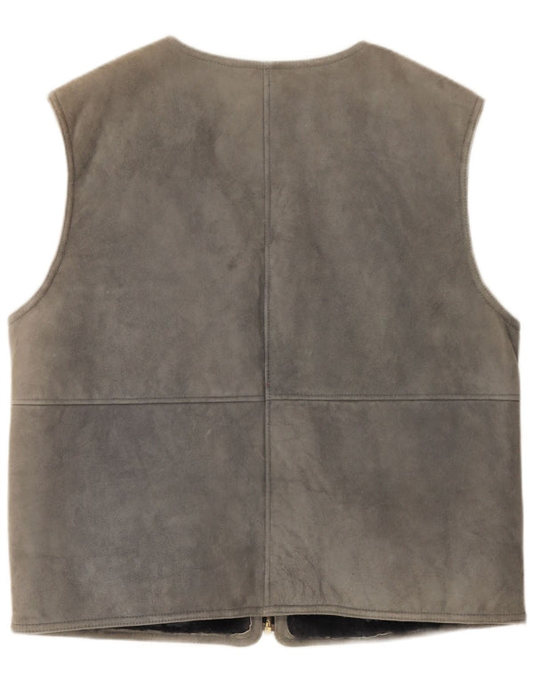 Vintage Hombres Shearling Gilet IT 54 2XL Cuero Gris