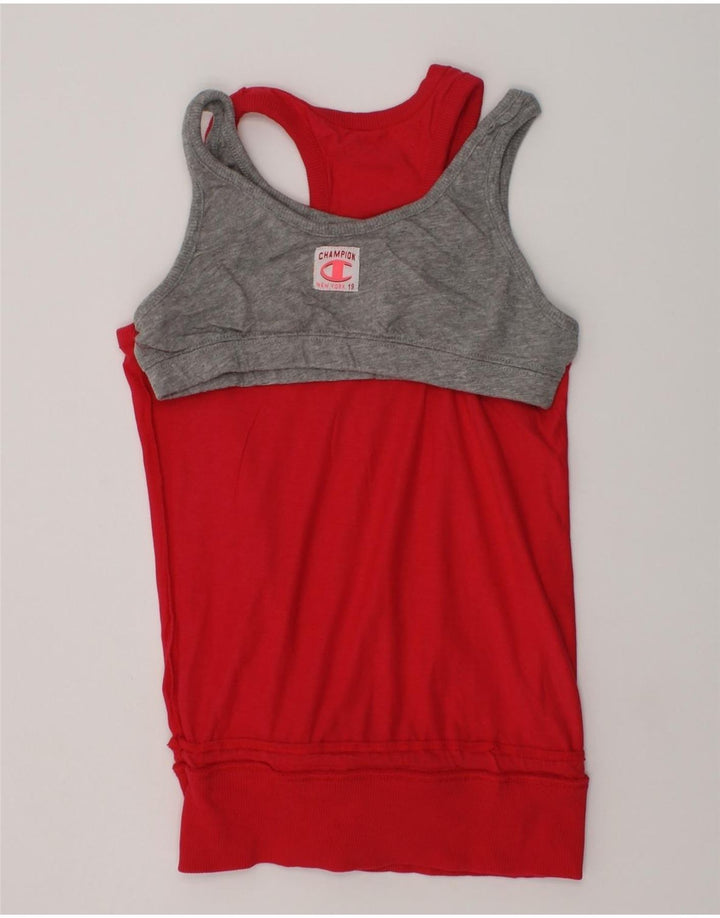 CHAMPION Girls New York Graphic Vest Top 7-8 Years Small  Red Cotton | Vintage Champion | Thrift | Second-Hand Champion | Used Clothing | Messina Hembry 