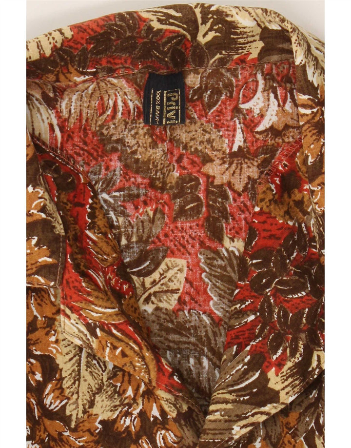 Privilegi Mens Short Sleeve Shirt Medium Brown Floral Cotton