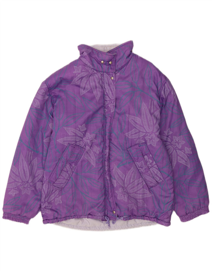 Belfe Womens Oversized Reversible Jacket UK 14 Large Purple Floral