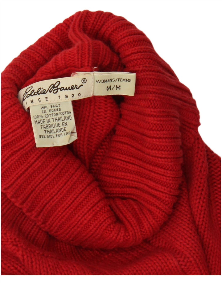 Eddie Bauer Dame Oversized Roll Neck Jumper Sweater UK 14 Medium Rød