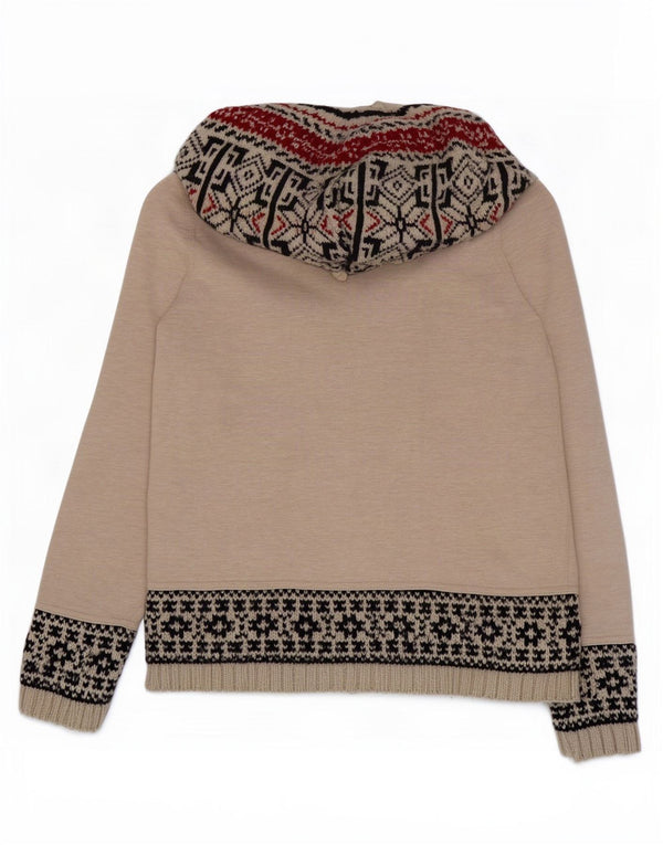 Superdry Cardigan à capuche pour femme UK 18 XL Beige Fair Isle Acrylique