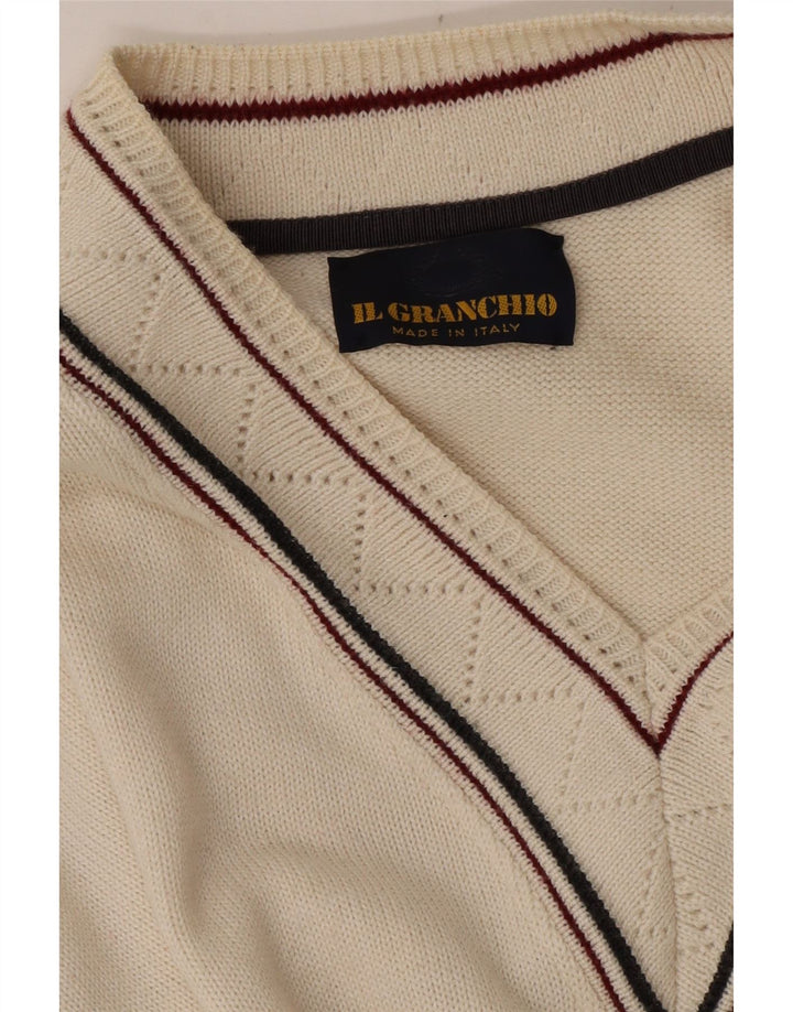 Il Granchio Maglione da uomo con scollo a V grande bianco a rombi/diamante