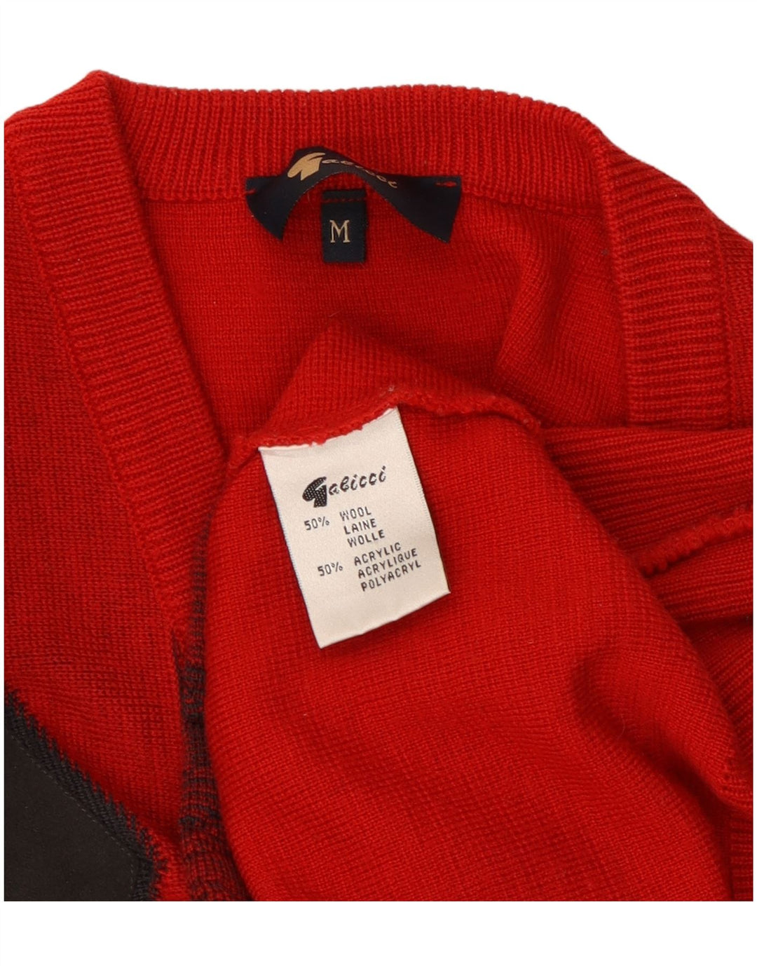 Maglione Gabicci da uomo con scollo a V in lana geometrica rosso medio