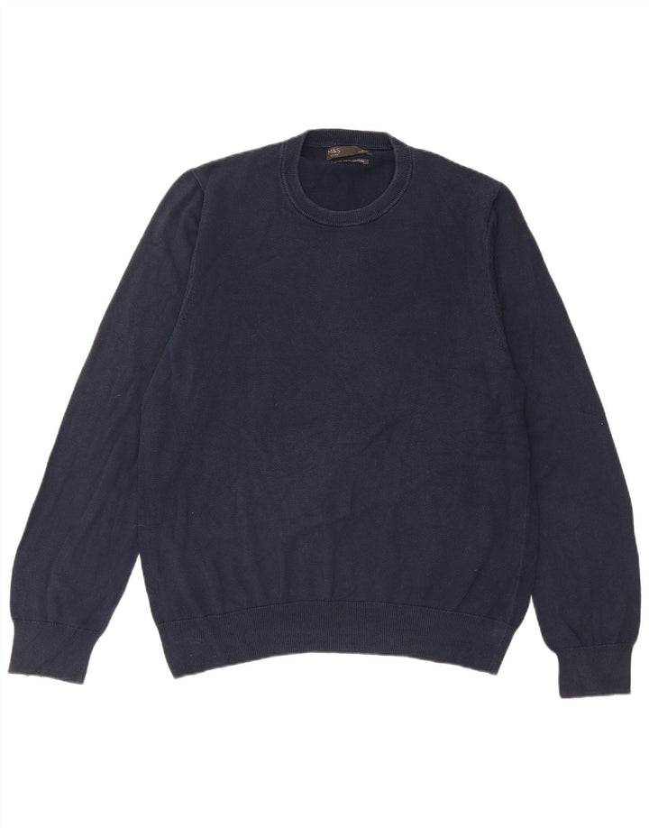 Marks & Spencer Mens Crew Neck Jumper Sweater Large Navy Blue Cotton