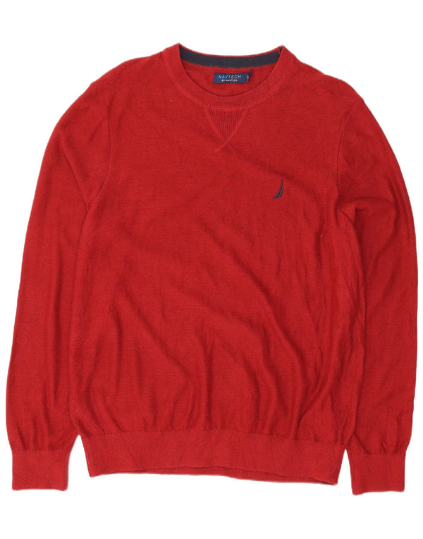 Nautica Mens Regular Fit Crew Neck Jumper pulóver, közepes piros pamut