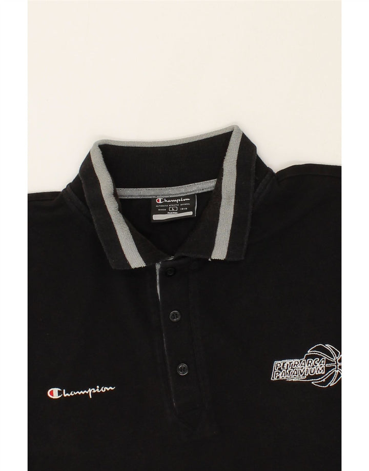 CHAMPION Mens Polo Shirt Large Black Cotton Vintage Champion and Second-Hand Champion from Messina Hembry 