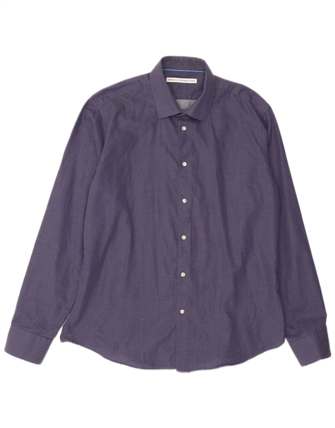 French Connection Mens Shirt Size 17 XL Navy Blue Spotted Cotton