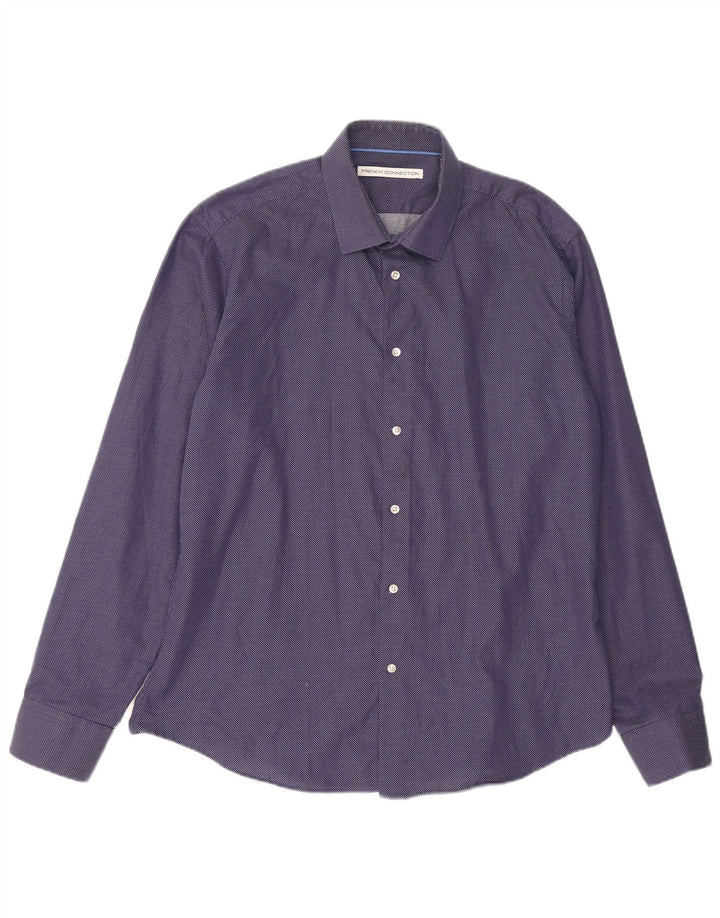 French Connection Mens Shirt Size 17 XL Navy Blue Spotted Cotton