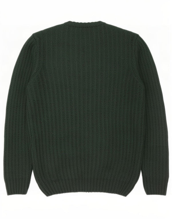 Zara Mens Crew Neck Jumper Sweater Medium Green Acrylic
