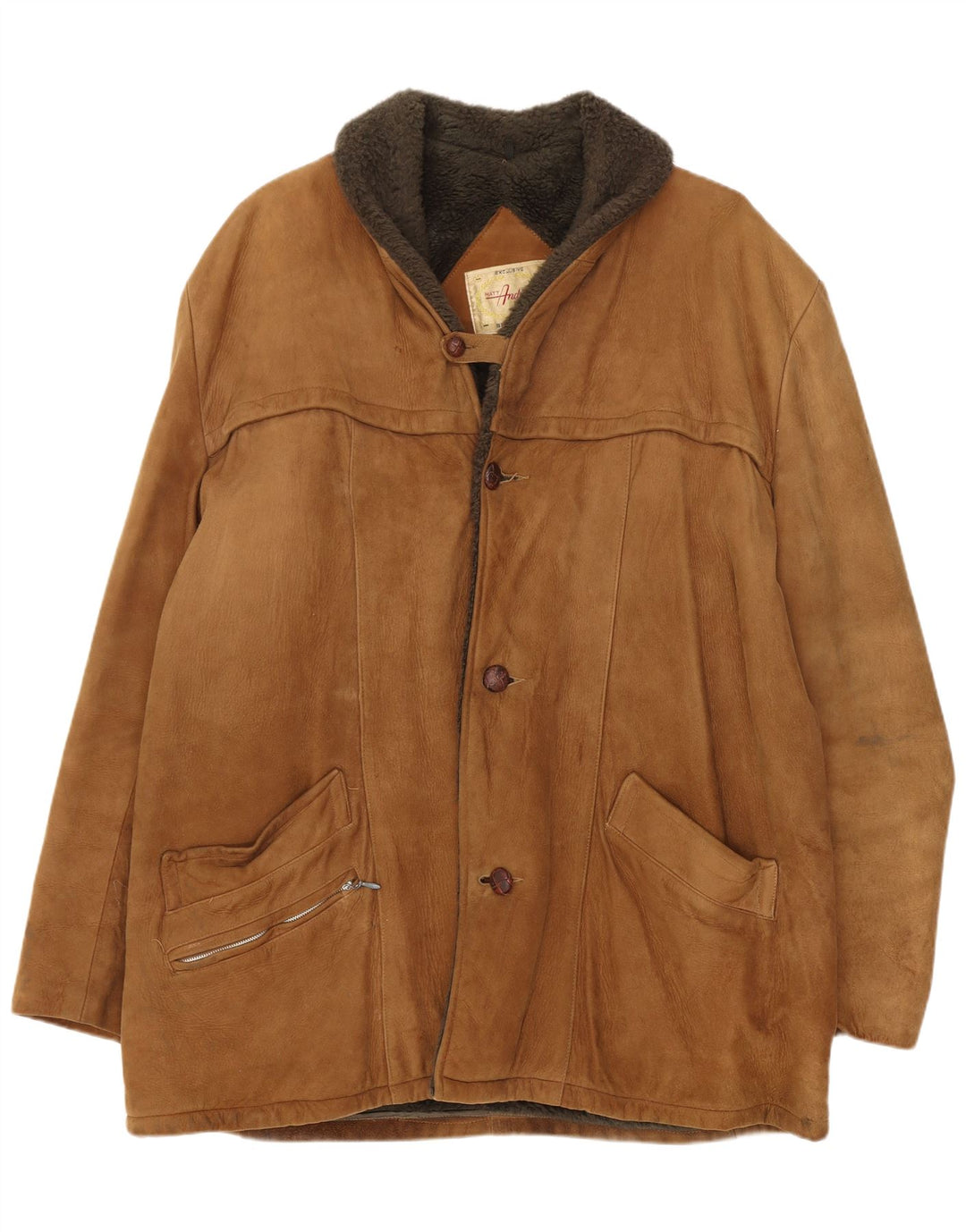 Vintage Mens Shearling Jacket UK 38 Medium Brown