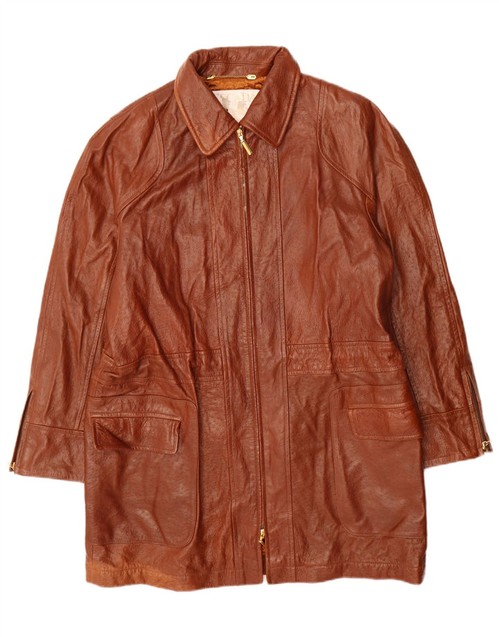 Escada Womens by Margaretha Ley Loose Fit Leather Coat EU 40 Medium Brown