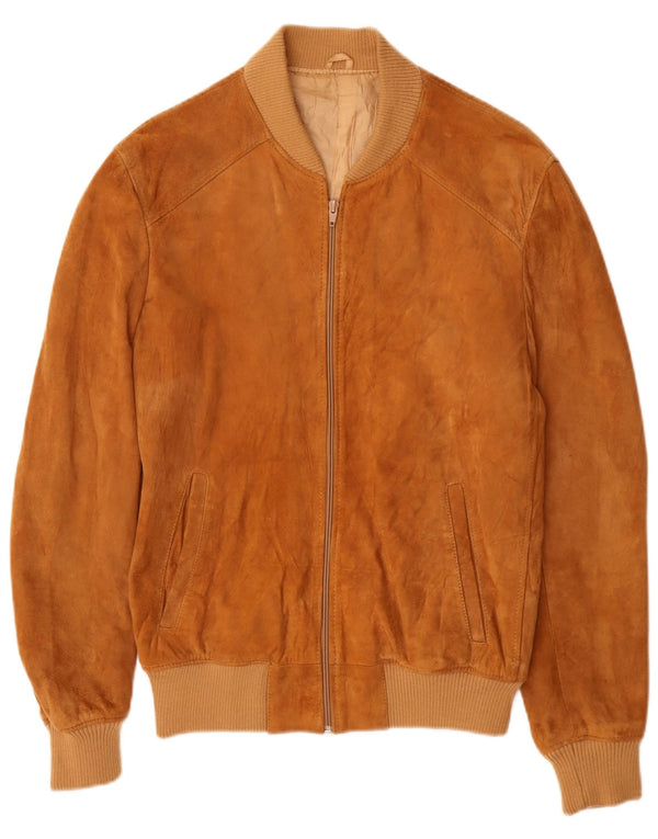 Vintage Mens Suede Bomber Jacket IT 52 XL Beige Leather