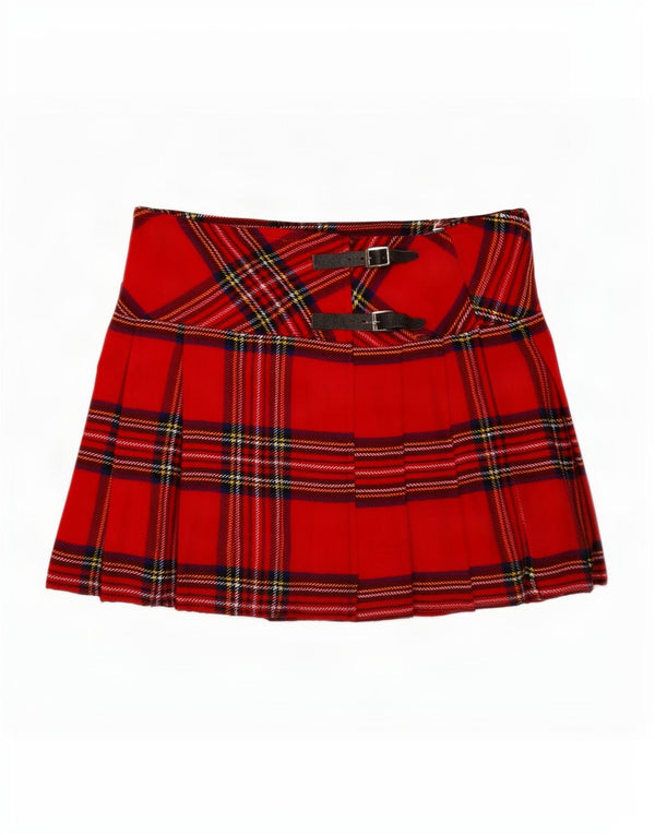 Vintage mujer mini falda envolvente EU 36 pequeño W32 rojo cuadros acrílico