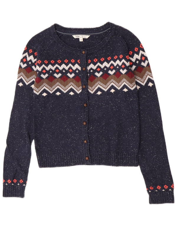 Fat Face Womens Cardigan Sweater UK 8 Small Bleu Marine Fair Isle Coton