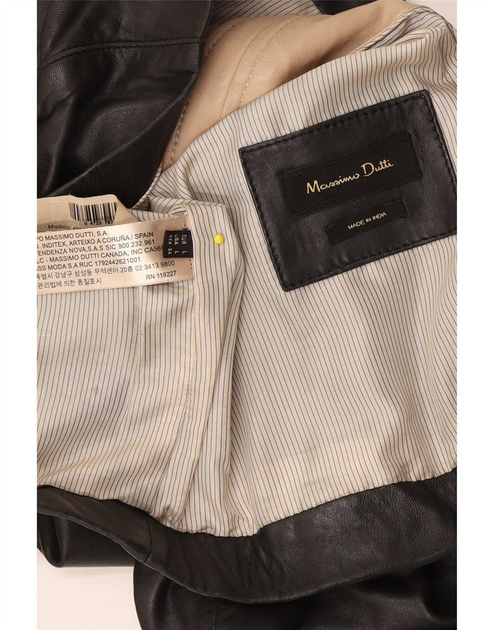 Massimo Dutti Chaqueta de cuero para mujer Reino Unido 44 Grande Cuero negro
