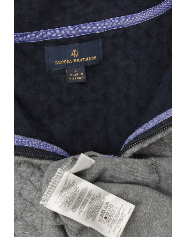 Brooks Brothers Mens Zip Neck Top Long Sleeve Large Grey Cotton