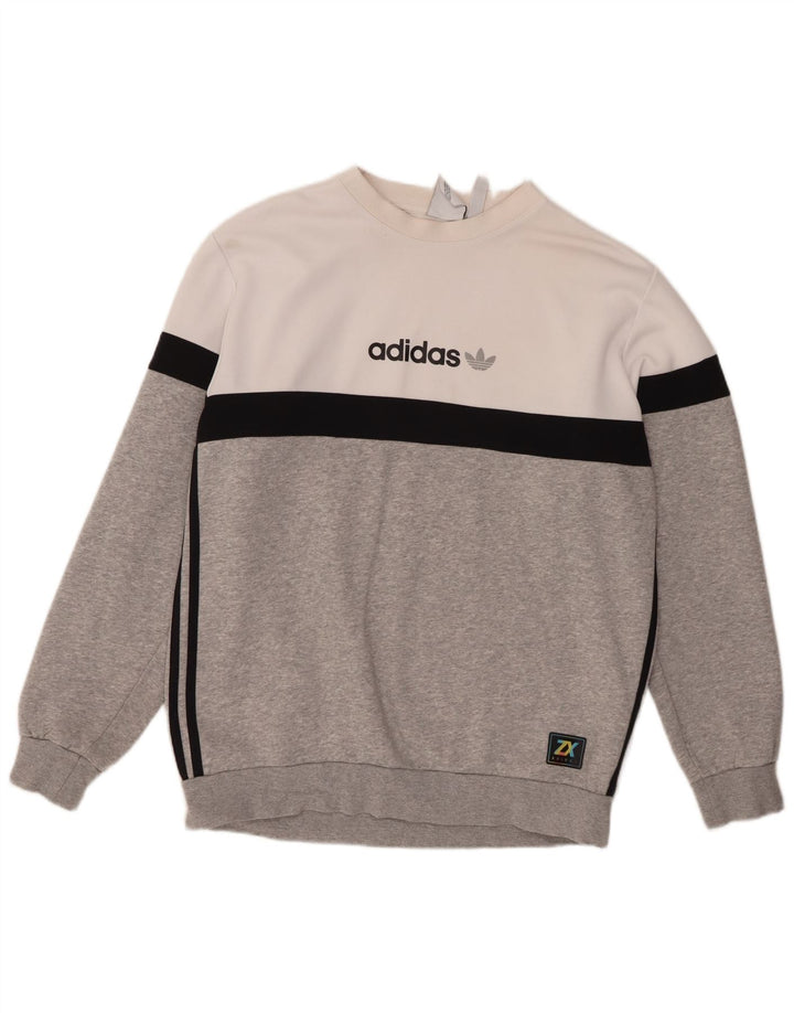 Adidas Mens Graphic Sweatshirt Jumper Large Grey Colourblock Cotton