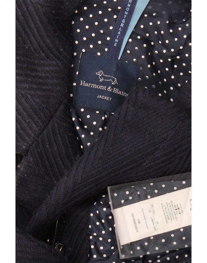 HARMONT & BLAINE Womens Overcoat IT 52 2XL Navy Blue Chevron Wool Vintage Harmont & Blaine and Second-Hand Harmont & Blaine from Messina Hembry 