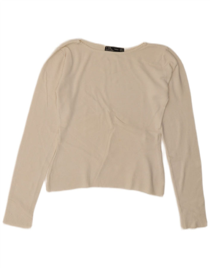 Zara Womens Crop Top Long Sleeve UK 14 Large Off White Rayon