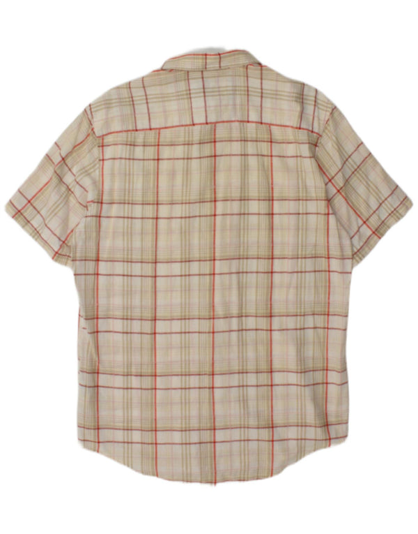 Timberland Mens Short Sleeve Regular Fit Shirt Medium Beige Check Linen