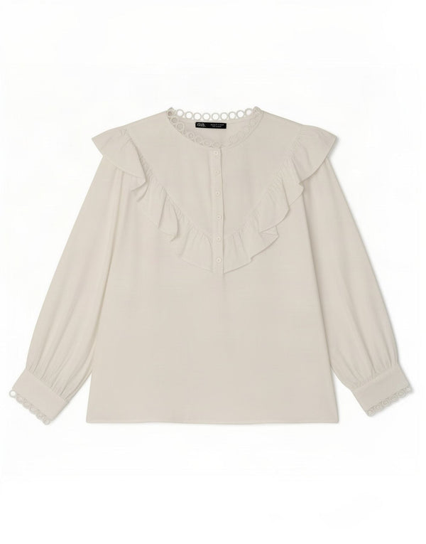 Zara Γυναικεία μπλούζα με 3/4 μανίκια Τοπ UK 16 Large White Polyester