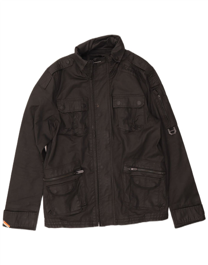 Superdry Mens Military Jacket UK 44 2XL Black Cotton