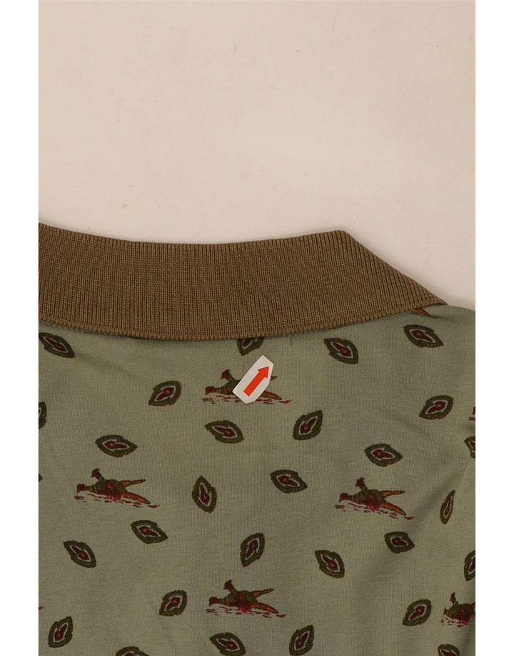 Cacharel Mens Abstract Pattern Polo Shirt Large Khaki Cotton