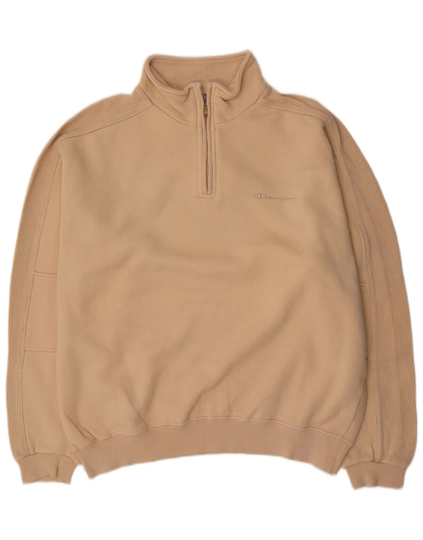Champion Herre Zip Neck Sweatshirt Jumper XL Beige Bomuld
