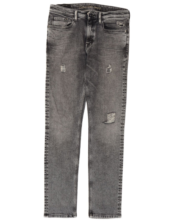 Calvin Klein Womens Distressed Tapered Straight Jeans W30 L32 Grey Cotton