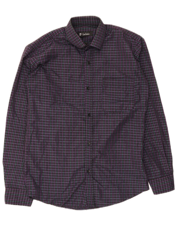 Pierre Cardin Camisa de corte regular para hombre Talla 15 Cuadros morados medianos
