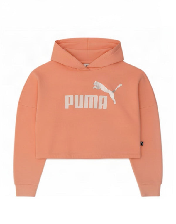 Puma Girls Graphic Crop Hoodie Jumper 13-14 Years Pink Cotton