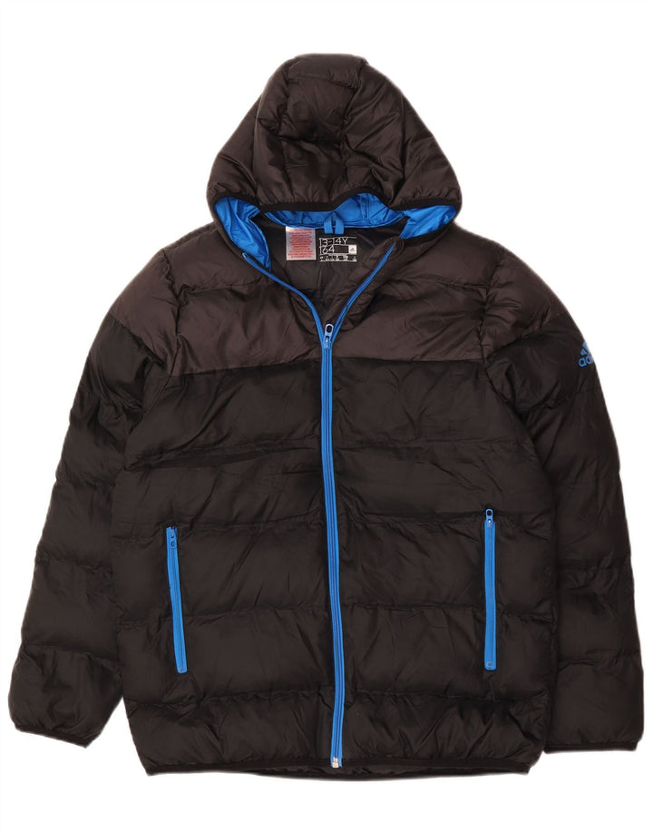 Adidas Boys Hooded Padded Jacket 13-14 Years Black Colourblock Polyester