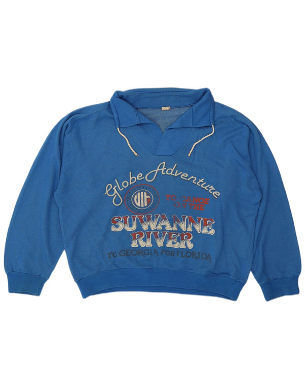 Pulover cu grafic supradimensionat pentru femei vintage UK 14 albastru mediu