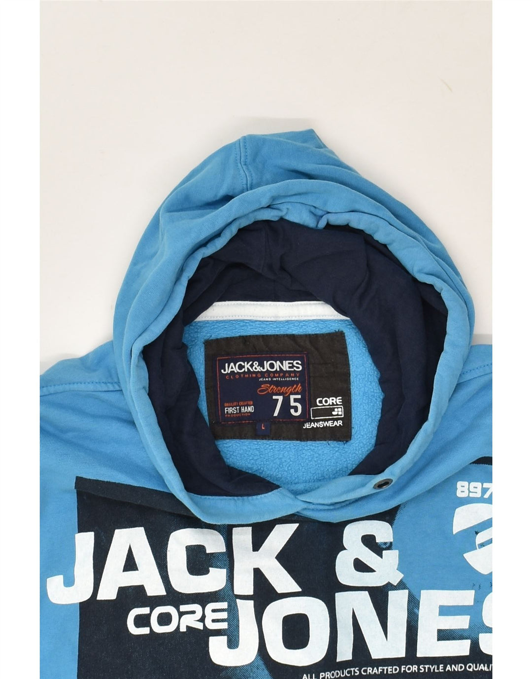 JACK & JONES Mens Graphic Hoodie Jumper Large Blue | Vintage Jack & Jones | Thrift | Second-Hand Jack & Jones | Used Clothing | Messina Hembry 
