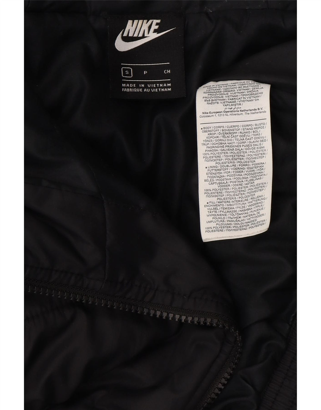 NIKE Womens Oversized Hooded Graphic Padded Jacket UK 10 Small Black