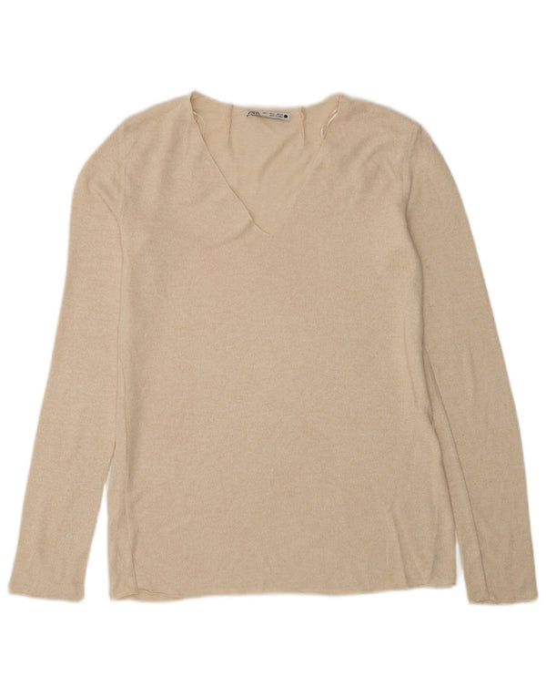 Zara Damen Top Langarm UK 10 Small Beige