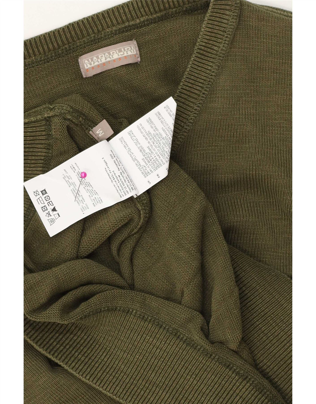 Napapijri Mens V-Neck Jumper Sweater Medium Khaki Cotton