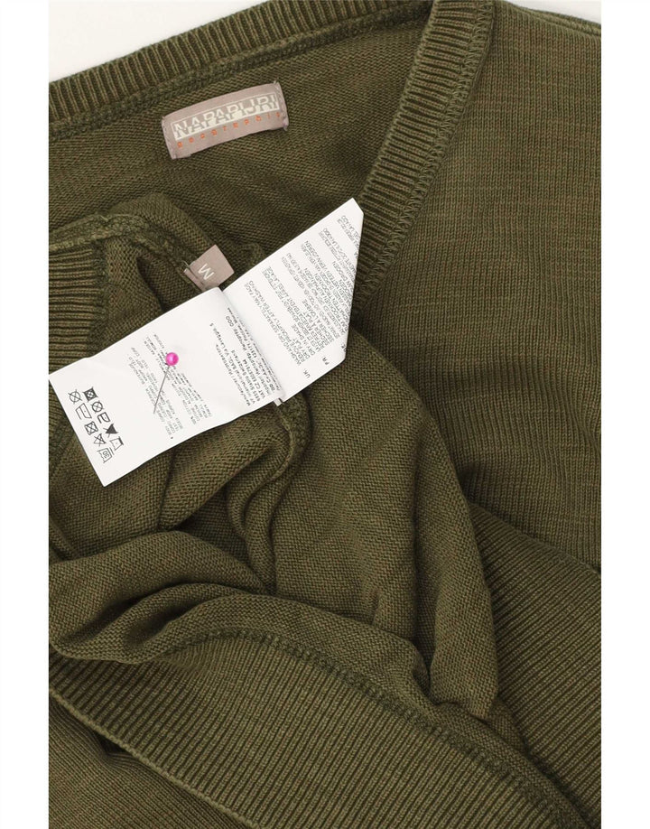 Napapijri Mens V-Neck Jumper Sweater Medium Khaki Cotton