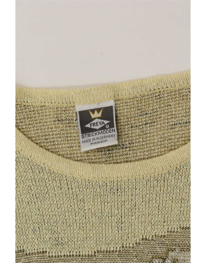 Freya Womens Graphic Boat Neck Jumper Sweater UK 14 Medium Yellow