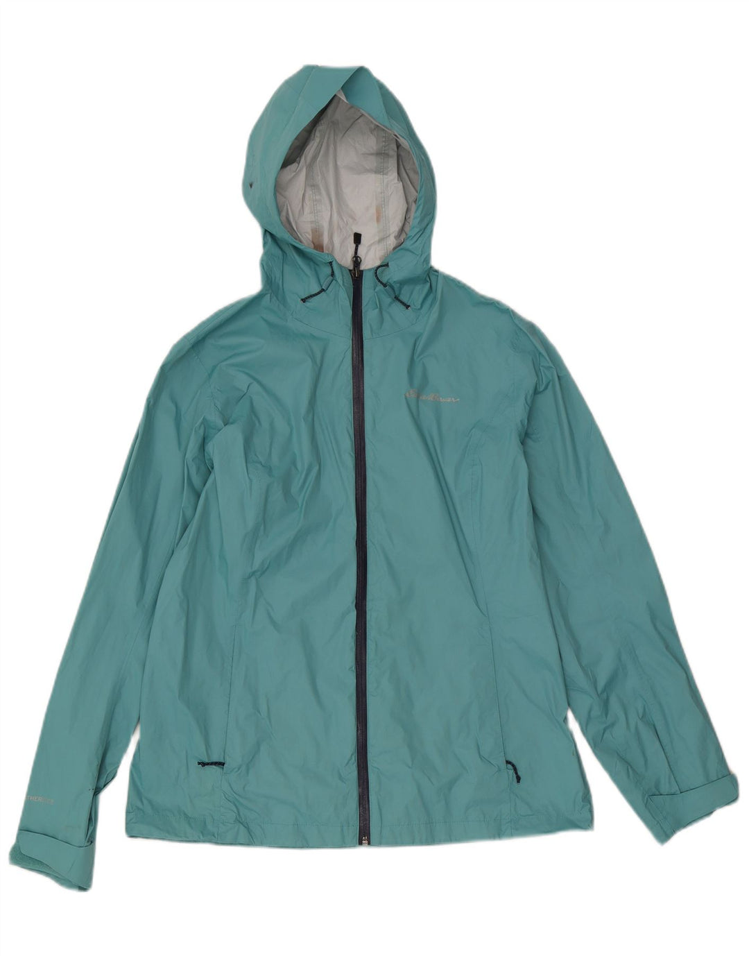 Giacca antipioggia con cappuccio da donna Eddie Bauer UK 14 nylon blu medio