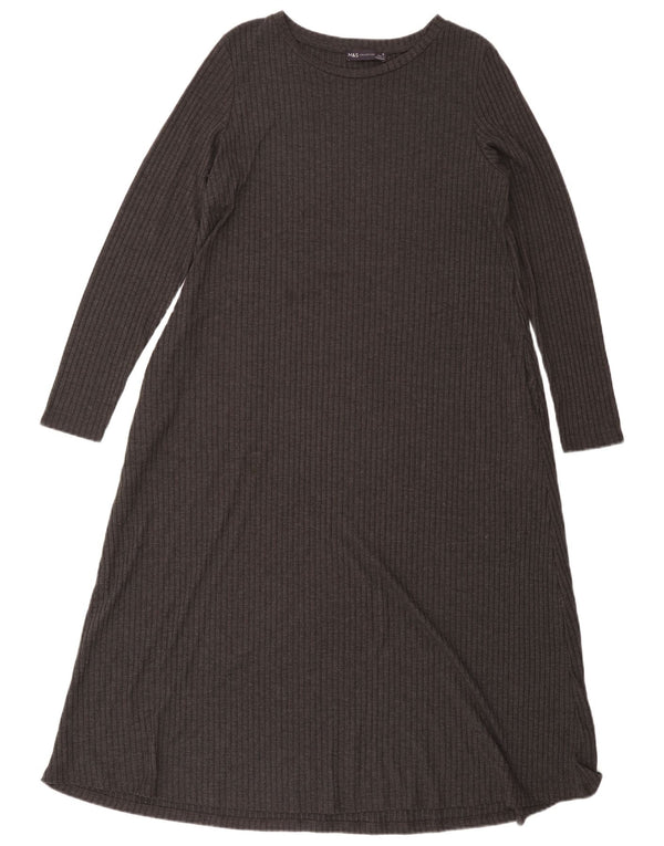 Abito lungo a maniche lunghe da donna Marks & Spencer UK 16 grande poliestere grigio