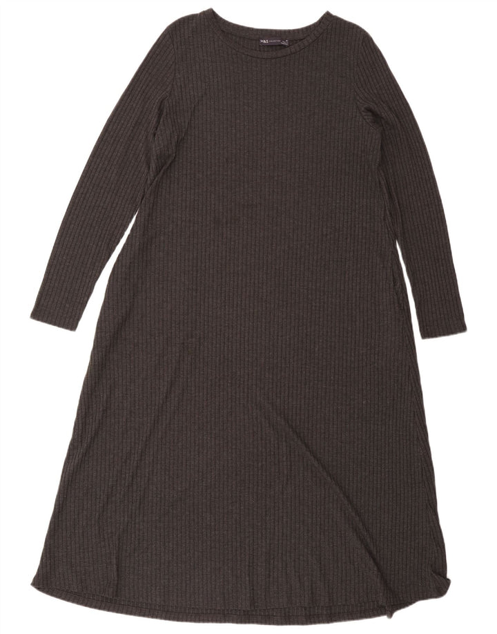 Abito lungo a maniche lunghe da donna Marks & Spencer UK 16 grande poliestere grigio