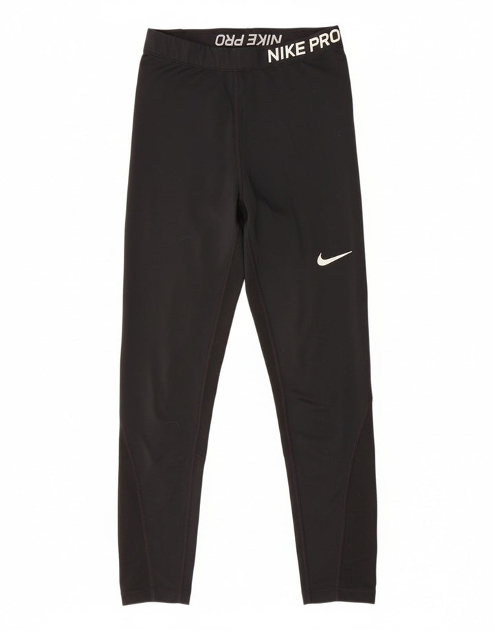 NIKE Womens Graphic Leggings UK 12 Medium  Black Polyester